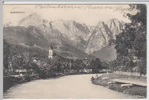 (61544) AK Garmisch, Ortsansicht mit Kirche 1910