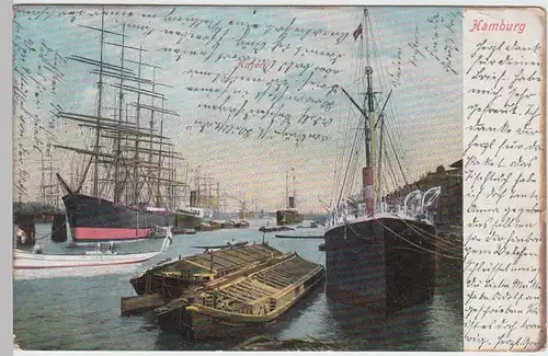 (61454) AK Hamburg, Hafen, Segelschiffe, Lastkähne 1904
