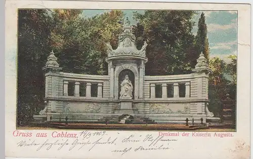 (61295) AK Gruß aus Koblenz, Denkmal Kaiserin Augusta 1903