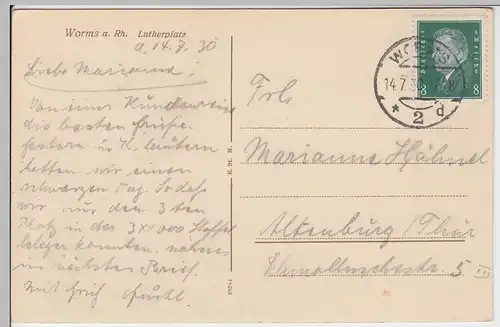 (61263) AK Worms, Lutherplatz mit Denkmal 1930