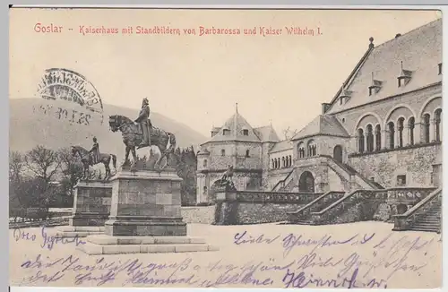 (61164) AK Goslar, Harz, Kaiserhaus, Reiterstandbilder 1908