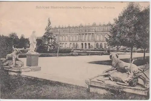 (61157) AK Schloss Herrenchiemsee, Gartenpartie mit Fortuna, vor 1945