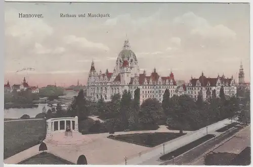 (61135) AK Hannover, Neues Rathaus, Maschpark 1911