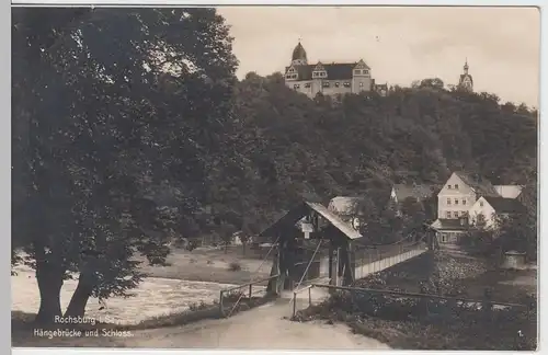 (60909) Foto AK Rochsburg i. Sa., Hängebrücke und Schloss, vor 1945