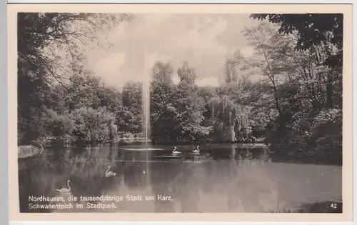(60838) Foto AK Nordhausen, Schwanenteich im Stadtpark, 1927