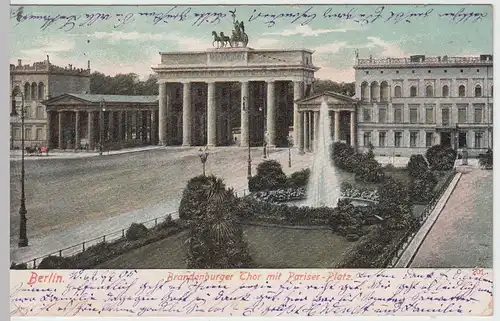 (60818) AK Berlin, Brandenburger Thor mit Pariser Platz, 1905