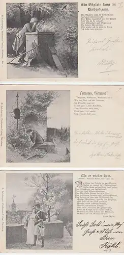 (60652) AK Liedkarte "Ein Vöglein sang", 3 Karten aus Serie 1899