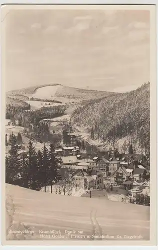 (60563) Foto AK Krummhübel, Partie am Hotel Goldener Frieden 1937