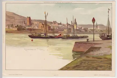 (60339) Künstler AK Rüdesheim a. Rhein, Am Kai, Litho um 1900