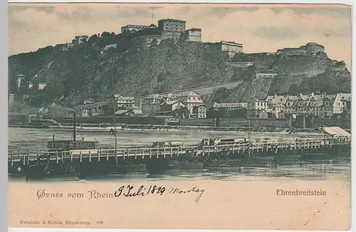 (60335) AK Gruss vom Rhein, Ehrenbreitstein, Schiffsbrücke 1899