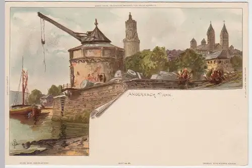 (60328) Künstler AK Andernach am Rhein, Alter Krahnen, Litho um 1900