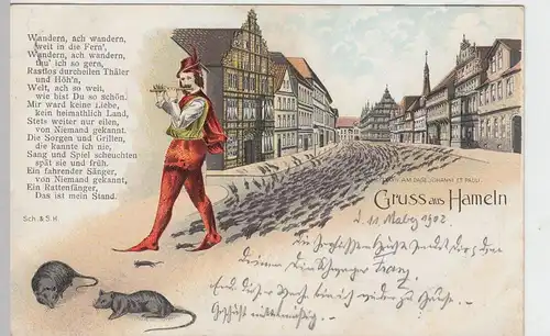 (60254) AK Gruss aus Hameln, Rattenfänger, Litho 1902