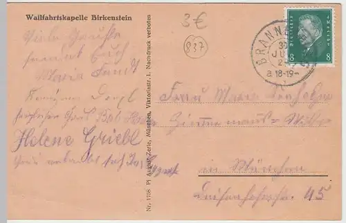 (60206) AK Fischbachau - Birkenstein, Wallfahrtskapelle 1928