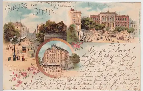 (59968) AK Gruss aus Berlin, Grand Hotel Bellevue, Potsdamer Bahnhof 1898