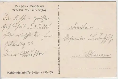 (59929) AK Weimar, Schloss, Luftbild 1934