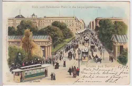 (59758) AK Gruss aus Berlin, Blick i.d. Leipziger Straße, Litho 1902