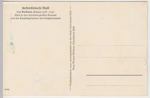 (59413) AK Schwäbisch Hall, Rathaus, Ratssaal 1942