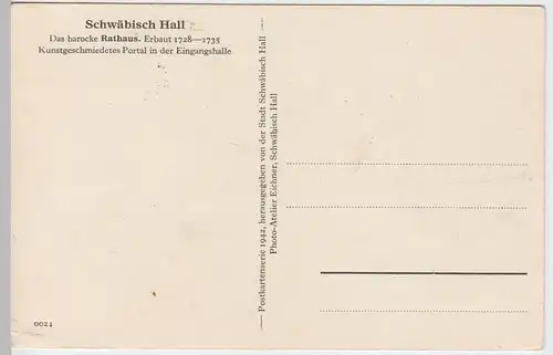 (59412) AK Schwäbisch Hall, Rathaus, Portal i.d. Eingangshalle 1942