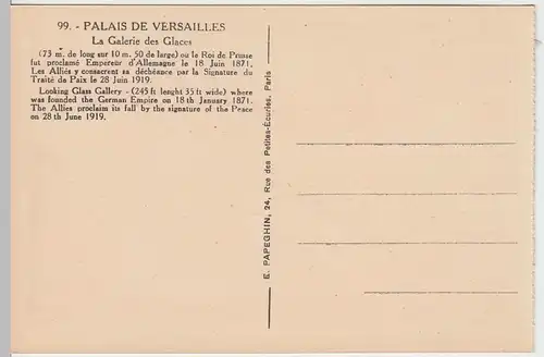 (59190) AK Palais de Versailles, La Galerie des Glaces, 1919-1945