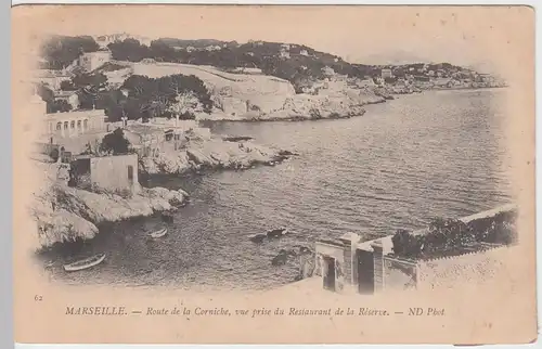 (59179) AK Marseille, Route de la Corniche, vue pris du Restaurant de la Réserve