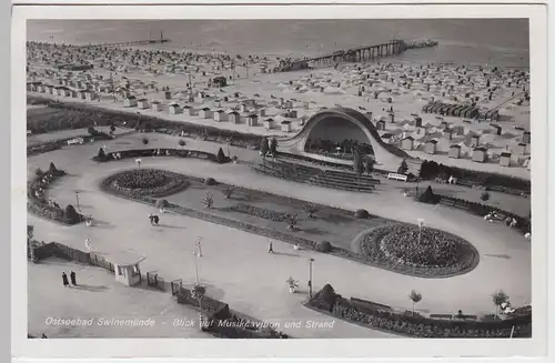 (59034) Foto AK Ostseebad Swinemünde, Swinoujscie, Musikpavillon u. Strand