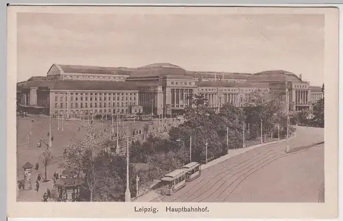 (58504) AK Leipzig, Hauptbahnhof m. Straßenbahn, vor 1945