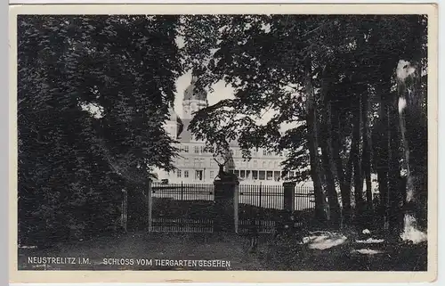 (58406) AK Neustrelitz, Schloss vom Tiergarten gesehen, 1930