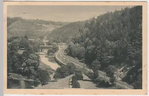 (58401) AK Berthmühle, Blick v.d. Elstertalbrücke, Bahnpost 1924