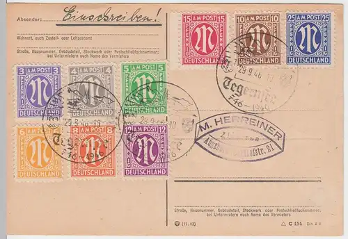 (58379) Postkarte Alliierte Besetzung, kompletter Satz amerik. Druck Mi 1-9 1946