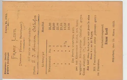 (58377) Postkarte Bayern v. Franz Lesti, Stempel Muenchen 1899