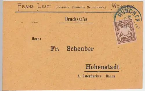 (58368) Postkarte Bayern v. Franz Lesti, Stempel Muenchen 1898