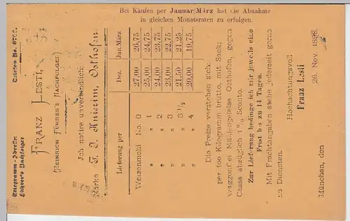 (58366) Postkarte Bayern v. Franz Lesti, Stempel Muenchen 2 1898