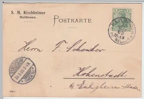 (58354) Postkarte DR v. S.M. Kirchheimer, Stempel Heilbronn 1905