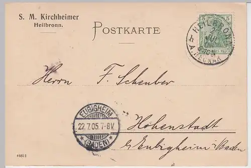 (58351) Postkarte DR v. S.M. Kirchheimer, Stempel Heilbronn 1905