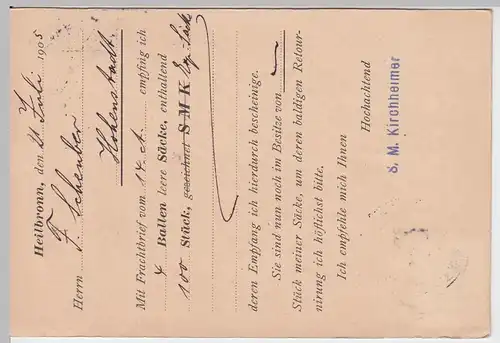 (58351) Postkarte DR v. S.M. Kirchheimer, Stempel Heilbronn 1905