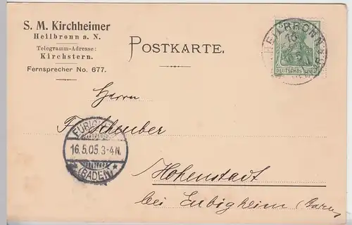 (58350) Postkarte DR v. S.M. Kirchheimer, Stempel Heilbronn 1905