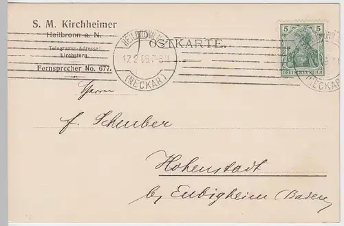 (58349) Postkarte DR v. S.M. Kirchheimer, Stempel Heilbronn Nr. 1 1909
