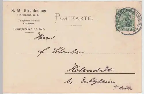 (58344) Postkarte DR v. S.M. Kirchheimer, Stempel Heilbronn Nr. 1 1909