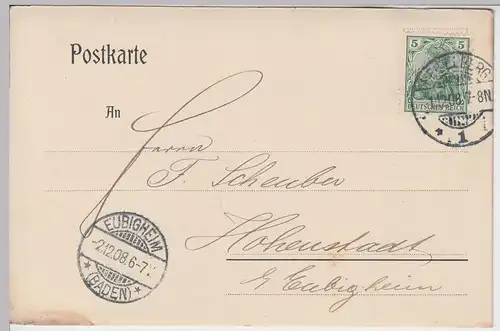 (58333) Postkarte DR v. A. Braun & Co., Stempel Heidelberg 1908