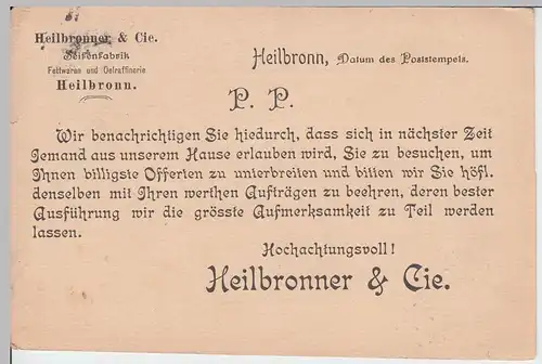 (58324) Postkarte DR v. Seifenfabrik Heilbronner & Cie, Stempel Heilbronn 1904
