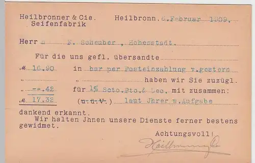 (58323) Postkarte DR v. Seifenfabrik Heilbronner & Cie, Stempel Heilbronn 1909