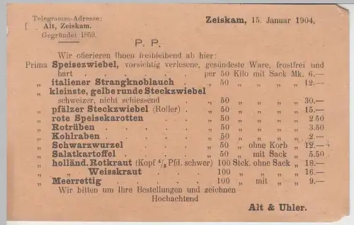 (58315) Postkarte Bayern v. Alt & Uhler, Stempel Zeiskam 1904