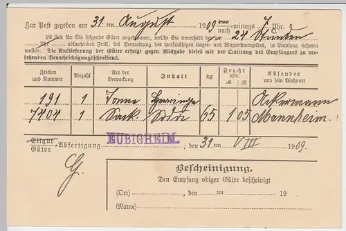 (58309) Postkarte DR v. Bad. Staatseisenbahnen, Stempel Eubigheim 1909