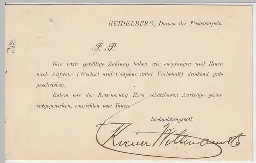(58306) Postkarte DR v. Kirner Willmann & Cie., Stempel Heidelberg 1909