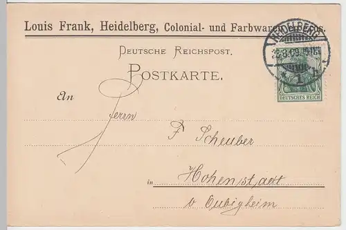 (58301) Postkarte DR v. Colonialwaren Louis Frank, Stempel Heidelberg 1909