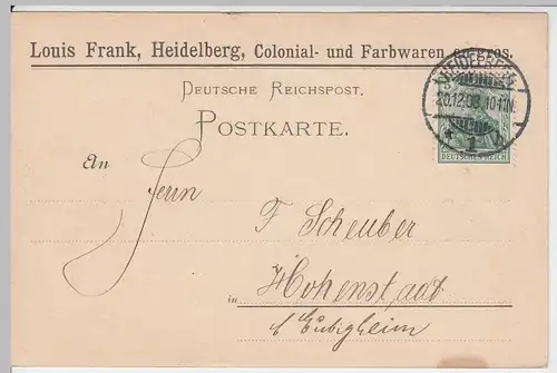 (58300) Postkarte DR v. Colonialwaren Louis Frank, Stempel Heidelberg 1908