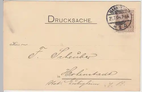 (58298) Postkarte DR v. Walliser & Lelbach, Stempel Mannheim 1904