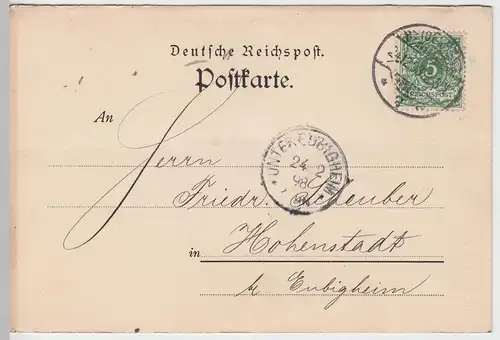 (58295) Postkarte Dt. Reichspost v. D. Reiffel Nachf., Stempel Heidelberg 1898