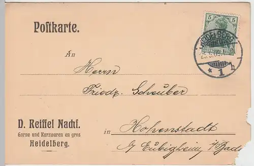 (58293) Postkarte DR v. D. Reiffel Nachf., Stempel Heidelberg 1909