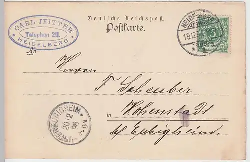 (58292) Postkarte Dt. Reichspost v. Carl Jeitter, Stempel Heidelberg 1898